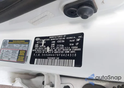 2015 Kia Optima Ex from USA, damaged, VIN 5XXGN4A76FG424518